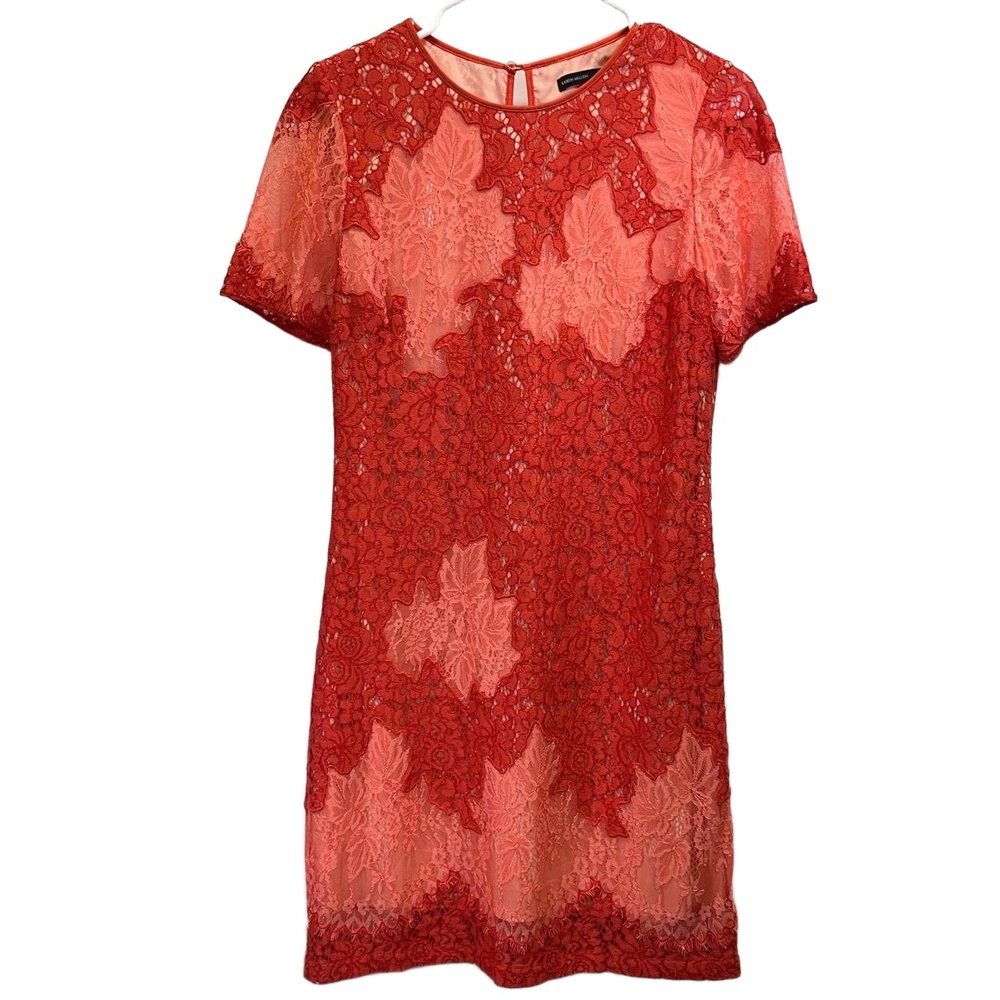 Karen Millen Womans‎ Orange Lace Applique Floral Patchwork Sheath Dress 8